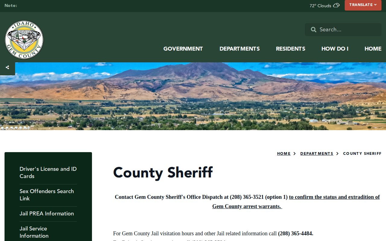 Gem County Sheriff official jail and warrant resources