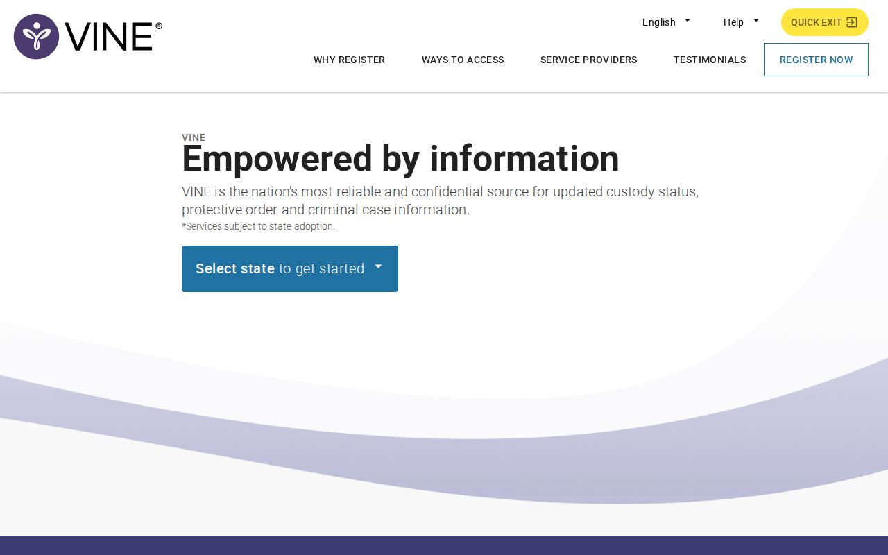 VINELink state selection screen for an Idaho custody search
